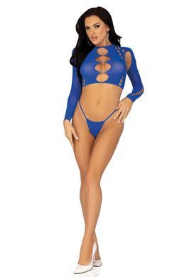 Комплект Leg Avenue Long sleeve crop top & string Royal Blue One Size, топ, стринги SO9099 фото