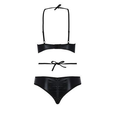 Комплект белья Passion Exclusive NAVEL SET L/XL, black, трусики и лиф с элементами под латекс PS24901 фото