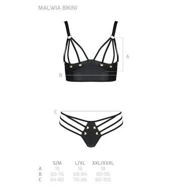 Комплект з екошкіри з люверсами та ремінцями Passion MALWIA BIKINI S/M, black, бра та трусики SO5763 фото