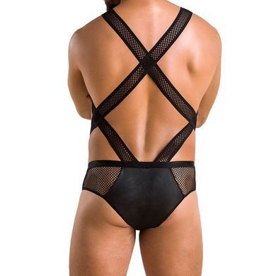 Мужское эротическое сетчатое боди Passion 045 VICTOR S/M Black, экокожа, сетка SO7607 фото
