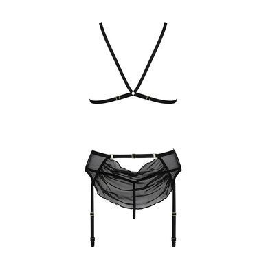 Комплект з відкритим доступом Passion DELIENA SET L/XL black, ліф, стрінги, пояс для панчіх SO8421 фото