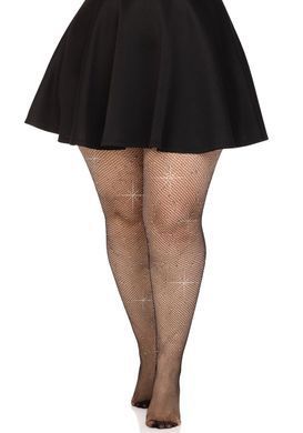 Колготки Leg Avenue Rhinestone micro net tights Plus size Black, мелкая сетка, стразы SX1729 фото