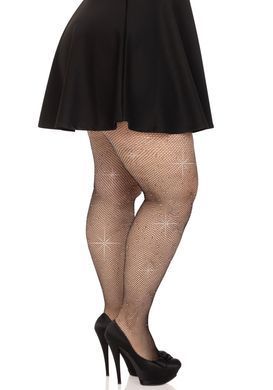 Колготки Leg Avenue Rhinestone micro net tights Plus size Black, мелкая сетка, стразы SX1729 фото