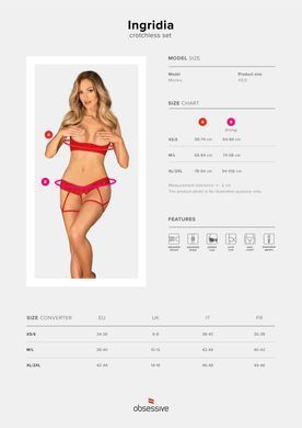 Комплект Obsessive Ingridia 2-pcs crotchless set XS/S, червоний, з доступом, відкриті груди SO9031 фото