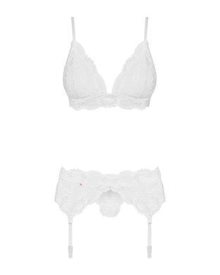 Мереживний комплект білизни Obsessive 810-SEG-2 S/M White, бюстгальтер, стрінги, пояс для панчіх SO7165 фото