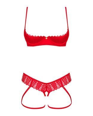 Комплект Obsessive Ingridia 2-pcs crotchless set XS/S, червоний, з доступом, відкриті груди SO9031 фото