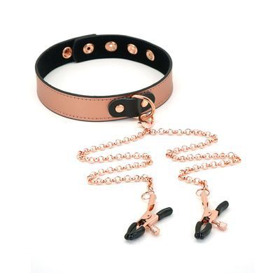 Ошейник с зажимами для сосков Liebe Seele Rose Gold Memory Collar with Nipple Clamps, кожа SO9495 фото