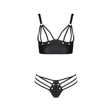 Комплект из эко-кожи с люверсами и ремешками Passion MALWIA BIKINI XXL/XXXL, black, бра и трусики SO5764 фото