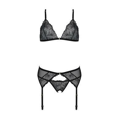 Комплект с открытым доступом Passion DELIENA SET S/M black, лиф, стринги, пояс для чулок SO8422 фото