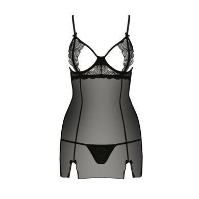 Прозрачная сорочка приталенная Passion QUENTRIS CHEMISE S/M, black, трусики PS26605 фото