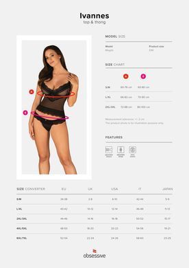 Полупрозрачный набор с украшениями Obsessive Ivannes top & thong L/XL, черный, топ и танга SO7284 фото