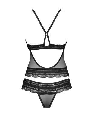 Полупрозрачный набор с украшениями Obsessive Ivannes top & thong L/XL, черный, топ и танга SO7284 фото