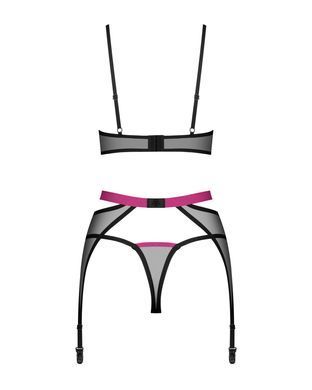 Комплект Obsessive Novenes 3-pcs set, M/L, прозрачный лиф на косточках, стринги, пояс SX0617 фото