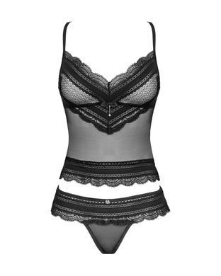 Полупрозрачный набор с украшениями Obsessive Ivannes top & thong L/XL, черный, топ и танга SO7284 фото