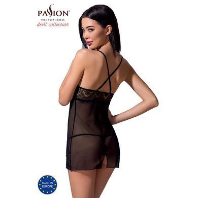 Прозрачная сорочка приталенная Passion QUENTRIS CHEMISE XXL/XXXL, black, трусики PS26606 фото