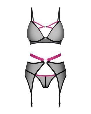 Комплект Obsessive Novenes 3-pcs set, XL/2XL, прозрачный лиф на косточках, стринги, пояс SX0618 фото