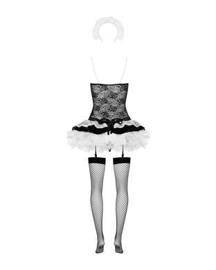 Еротичний костюм покоївки зі спідницею Obsessive Housemaid 5 pcs costume S/M, black, топ, спідниця, стринги, пов'язка на голову, п SO7709 фото