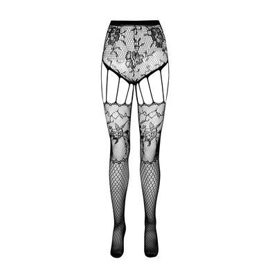 Эротические колготки-бодистокинг Passion ECO S004 black, закрытые трусики, декор, подвязки SO7093 фото