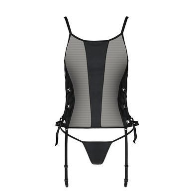 Сетчатый корсет с люверсами и съемными пажами Passion MALWIA CORSET S/M, black, эко-кожа, стринги SO5766 фото