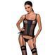 Сетчатый корсет с люверсами и съемными пажами Passion MALWIA CORSET S/M, black, эко-кожа, стринги SO5766 фото 1