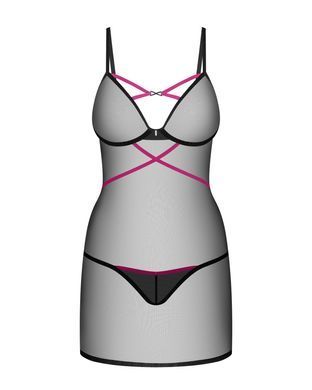 Пеньюар Obsessive Novenes chemise & thong, XS/S, облегающий, прозрачный, со стрепами, стринги в комп SX0619 фото