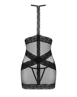 Напівпрозора сорочка з відкритими грудьми Obsessive Lacrisia chemise XS/S, чорна, з чокером SO7286 фото