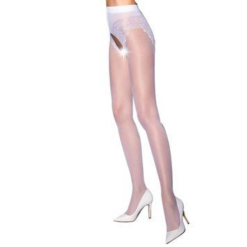 Еротичні колготки Passion TIOPEN 006 3/4 (30 den), white, з вирізом, імітація трусиків PS24515 фото