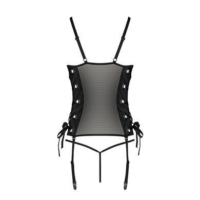 Сітчастий корсет з люверсами і знімними пажами Passion MALWIA CORSET 2XL/3XL black екошкіра, стрінги SO5767 фото
