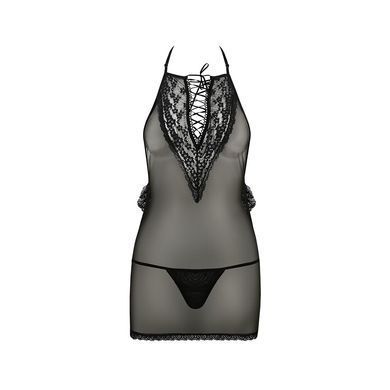 Сорочка прозрачная приталенная Passion ERZA CHEMISE L/XL, black, трусики PS26004 фото
