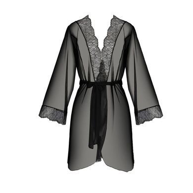 Пеньюар Passion AMBERLY PEIGNOIR 4XL/5XL, black, ажурні декольте та манжети, широкі рукави SO7053 фото