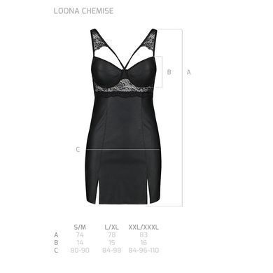 Бебі-дол з еко-шкіри та мережива Passion LOONA CHEMISE L/XL, black SO5358 фото