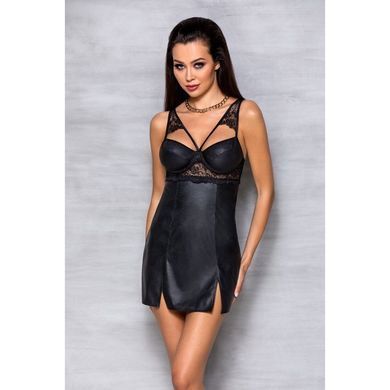 Бебі-дол з еко-шкіри та мережива Passion LOONA CHEMISE L/XL, black SO5358 фото