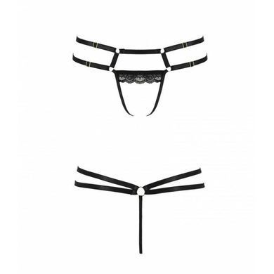 Трусики-стрінги зі стреп з мереживом Passion Exclusive LORRY THONG S/M, black PS27605 фото