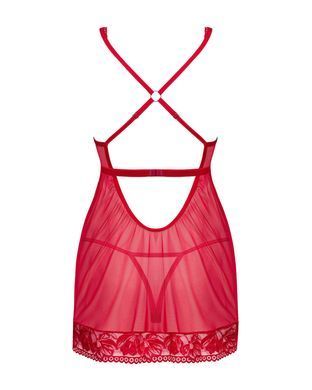Прозрачная сорочка бэби-долл Obsessive Lacelove babydoll & thong M/L Red, кружево, стринги SO8647 фото