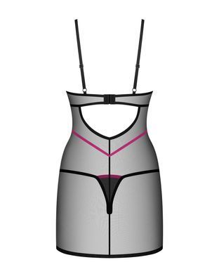 Пеньюар Obsessive Novenes chemise & thong, M/L, облегающий, прозрачный, со стрепами, стринги в компл SX0620 фото