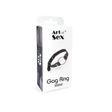 Кляп металлическое кольцо на ремнях Art of Sex &ndash; Gag Ring Metal, черный, натуральная кожа SO6790 фото