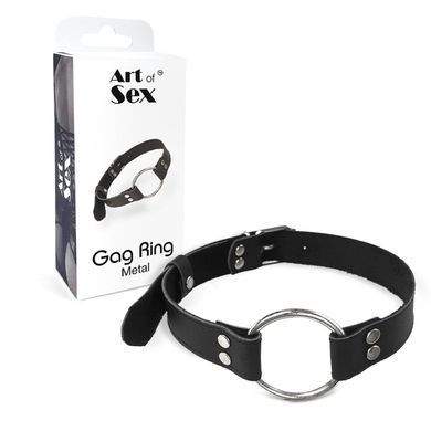 Кляп металлическое кольцо на ремнях Art of Sex &ndash; Gag Ring Metal, черный, натуральная кожа SO6790 фото