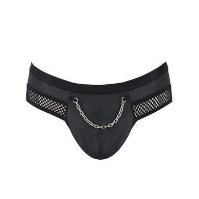 Мужские трусы с цепочкой Passion 030 SLIP TOM S/M Black, экокожа, открытые ягодицы SO7562 фото