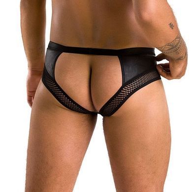 Мужские трусы с цепочкой Passion 030 SLIP TOM S/M Black, экокожа, открытые ягодицы SO7562 фото