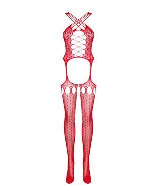 Бодістокінг Obsessive Bodystocking G313 S/M/L red, шнурівка, геометричний декор SO7238 фото