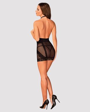Напівпрозора сорочка з відкритими грудьми Obsessive Lacrisia chemise XL/2XL, чорна, з чокером SO7288 фото