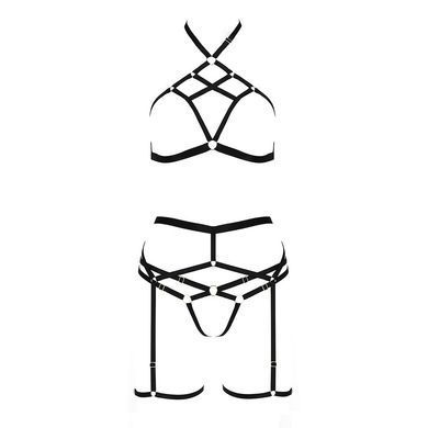 Комплект белья Passion Exclusive MORGAN SET OpenBra XXL/XXXL, black, стрэпы, трусики, лиф, пояс PS23903 фото