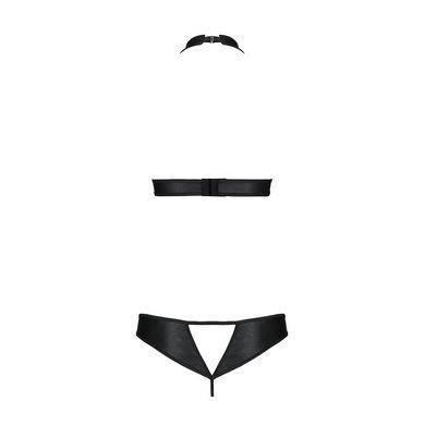 Комплект, відкритий топ та трусики з екошкіри з люверсами Passion MALWIA SET with Open Bra S/M black SO5769 фото