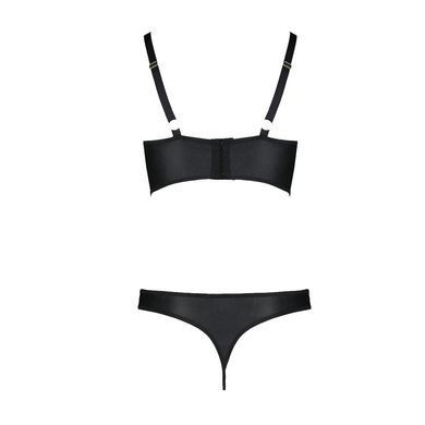 Комплект з екошкіри Passion MALWIA BIKINI 4XL/5XL black, з люверсами та ремінцями, бра, трусики SO7096 фото