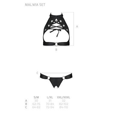 Комплект, відкритий топ та трусики з екошкіри з люверсами Passion MALWIA SET with Open Bra S/M black SO5769 фото