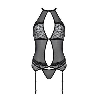 Корсет с пажами Passion SATARA CORSET XXL/XXXL black, стринги, кружево, застежки спереди и сзади SO8477 фото