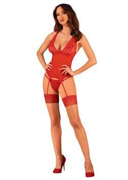 Прозорий корсет Obsessive Lacelove corset XS/S Red, мереживо, підв&rsquo;язки для панчіх SO8649 фото