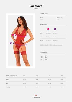 Прозрачный корсет Obsessive Lacelove corset XS/S Red, кружево, подвязки для чулок SO8649 фото