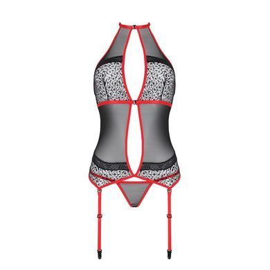Корсет з пажами Passion SATARA CORSET L/XL red, стрінги, мереживо, застібки спереду та ззаду SO8478 фото