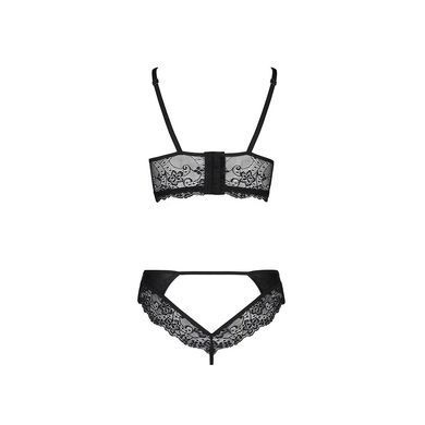 Комплект з еко-шкіри та мережива Passion LOONA SET L/XL, black, бра і трусики SO5361 фото